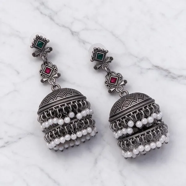 Oxidised_Silver_Geometric_Jhumka_Earrings_For_Women_-_Pack_Of_2