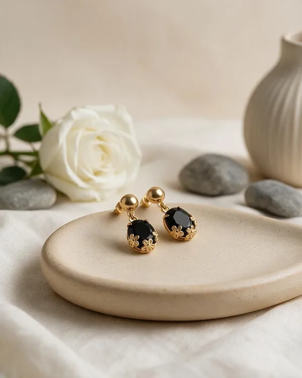 Gold_Tone_Black_Oval_Drop_Earrings_For_Women_-_Pack_Of_2