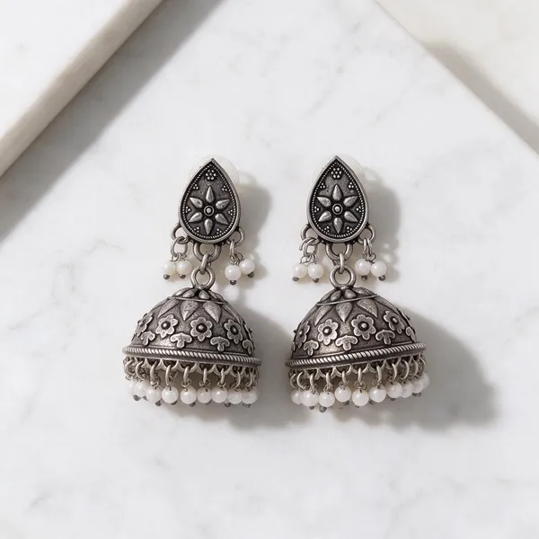Silver_Oxidized_Floral_Jhumka_Earrings_For_Women_-_Pack_Of_2