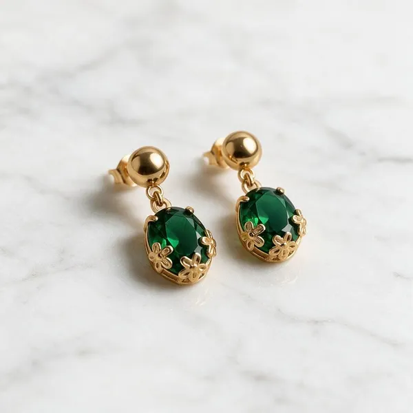Gold_Tone_Green_Oval_Drop_Earrings_For_Women_-_Pack_Of_2