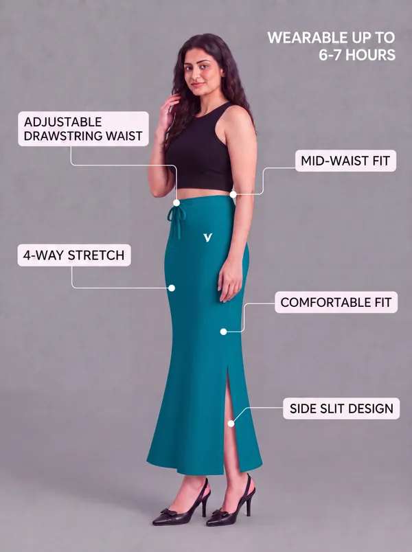 Teal_Microfiber_Bodycon_Maxi_Saree_Shapewear_For_Women
