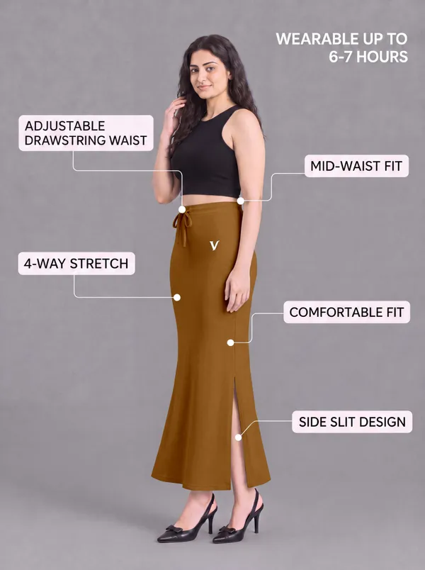 Brown_Microfiber_Fitted_Maxi_Saree_Shapewear_For_Women