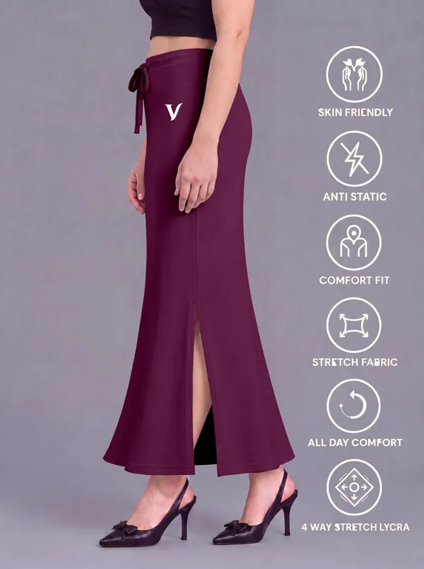 Maroon_Microfiber_Fitted_Maxi_Saree_Shapewear_For_Women