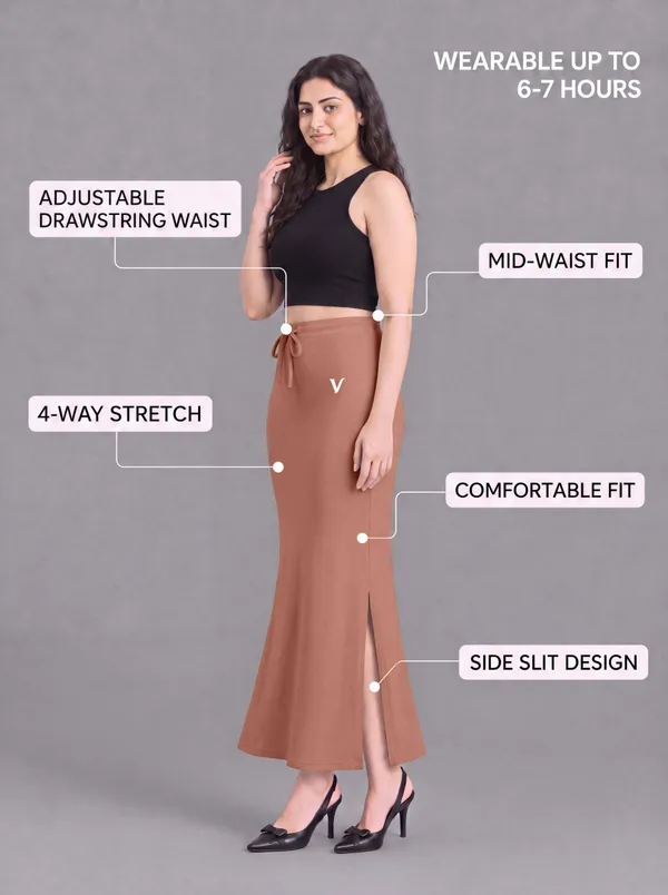 Brown_Microfiber_Fitted_Maxi_Saree_Shapewear_For_Women