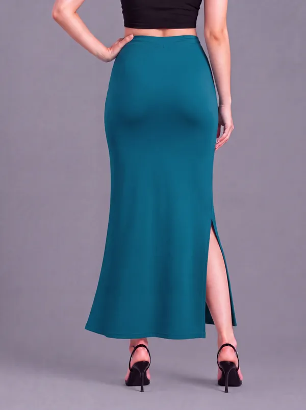 Teal_Microfiber_Bodycon_Maxi_Saree_Shapewear_For_Women