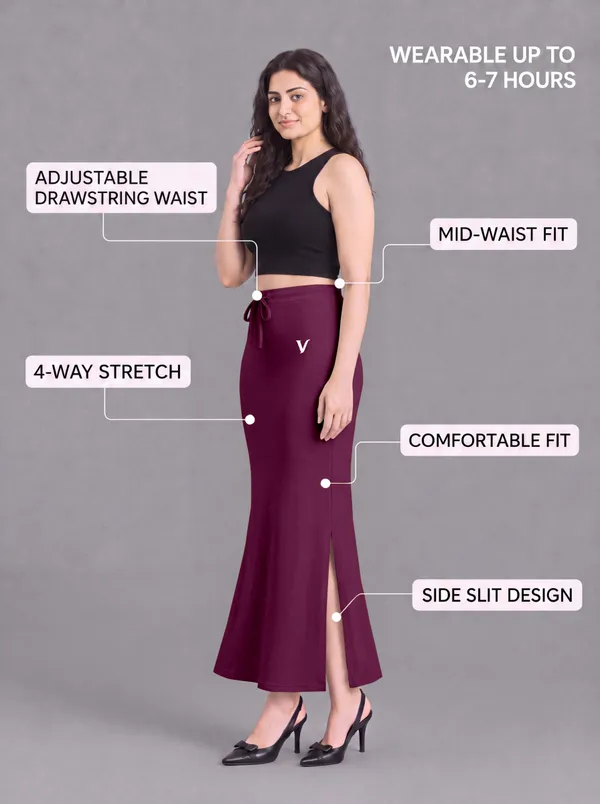 Maroon_Microfiber_Fitted_Maxi_Saree_Shapewear_For_Women
