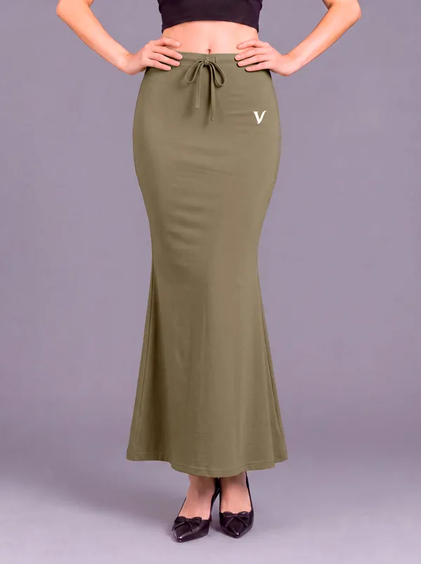 Olive_Microfiber_Fitted_Maxi_Saree_Shapewear_For_Women