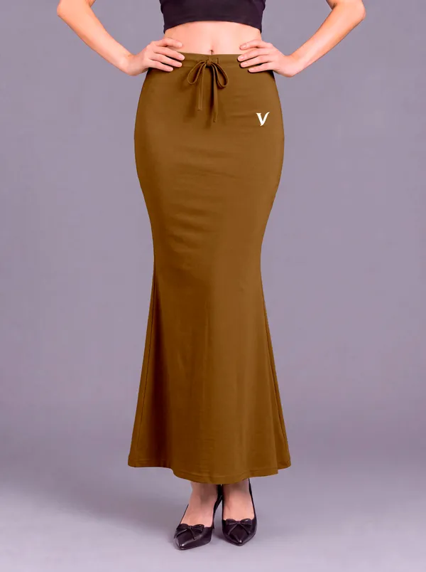 Brown_Microfiber_Fitted_Maxi_Saree_Shapewear_For_Women