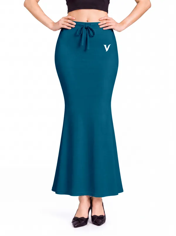 Teal_Microfiber_Slit_Maxi_Saree_Shapewear_For_Women
