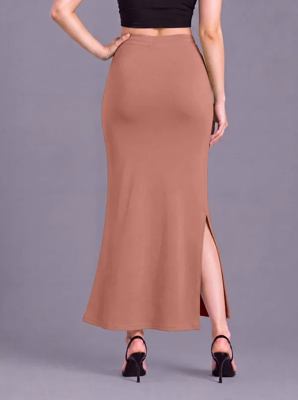 Brown_Microfiber_Fitted_Maxi_Saree_Shapewear_For_Women
