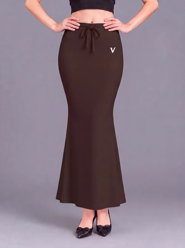 Brown_Microfiber_Fitted_Maxi_Saree_Shapewear_For_Women