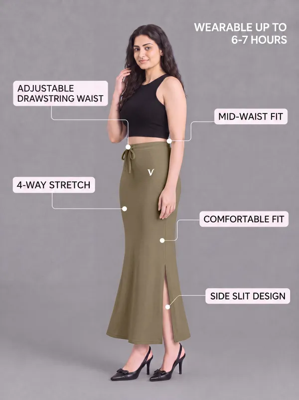 Olive_Microfiber_Fitted_Maxi_Saree_Shapewear_For_Women