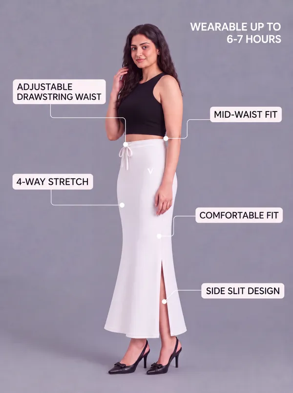 White_Microfiber_Fitted_Maxi_Saree_Shapewear_For_Women