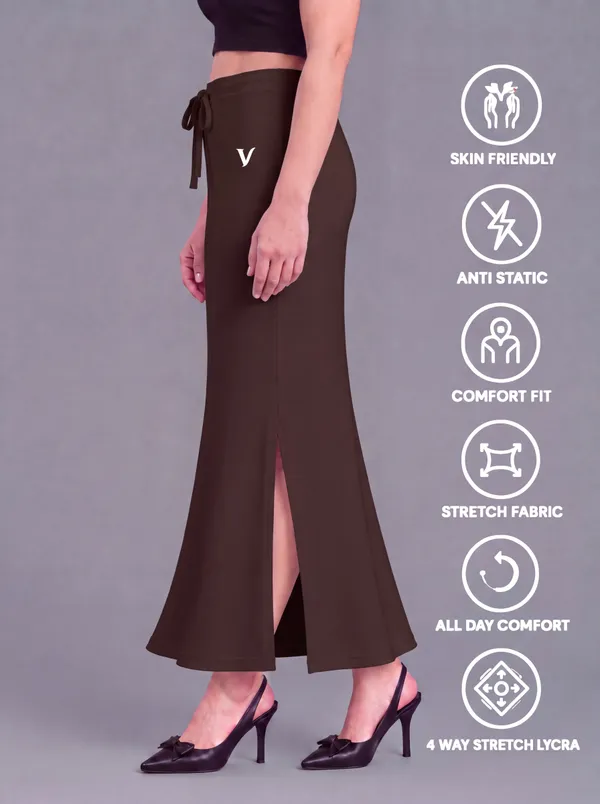 Brown_Microfiber_Fitted_Maxi_Saree_Shapewear_For_Women