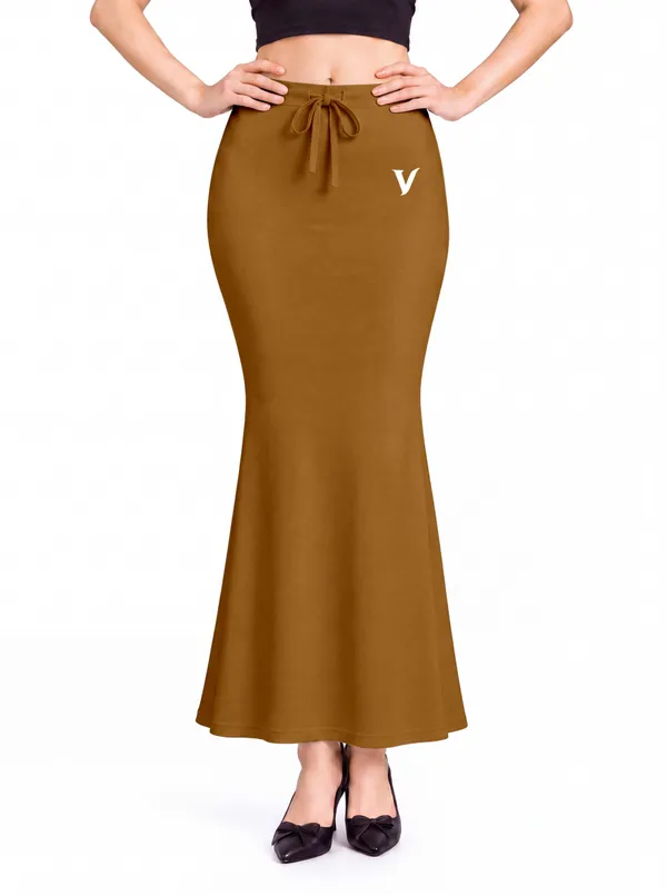 Brown_Microfiber_Fitted_Maxi_Saree_Shapewear_For_Women
