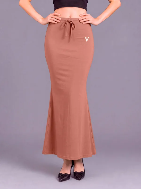 Brown_Microfiber_Fitted_Maxi_Saree_Shapewear_For_Women