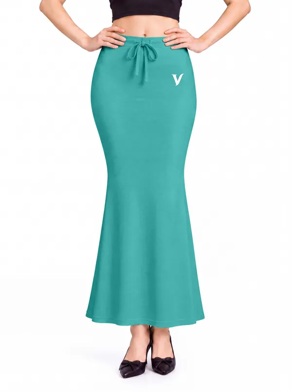 Teal_Microfiber_Bodycon_Maxi_Saree_Shapewear_For_Women