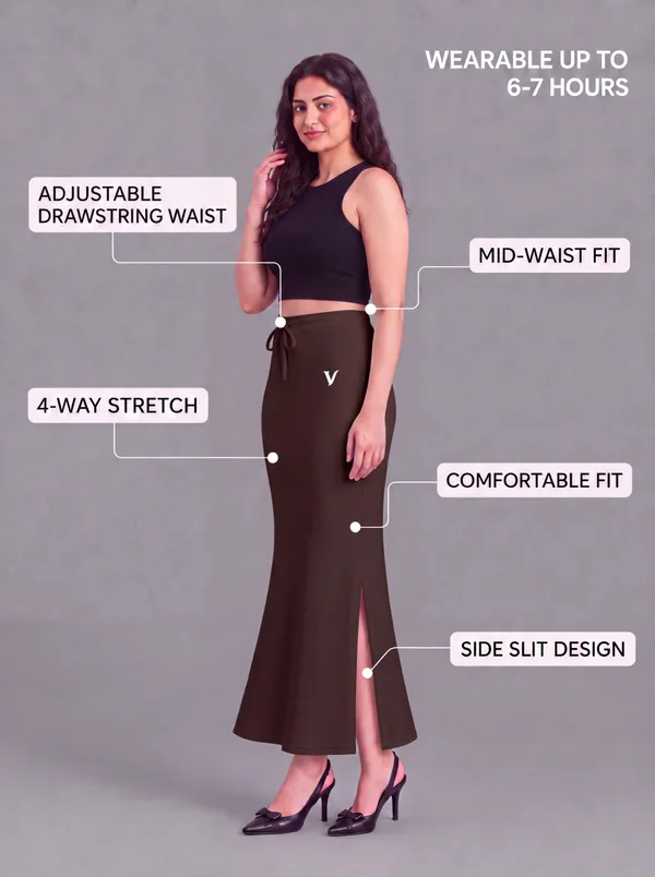 Brown_Microfiber_Fitted_Maxi_Saree_Shapewear_For_Women