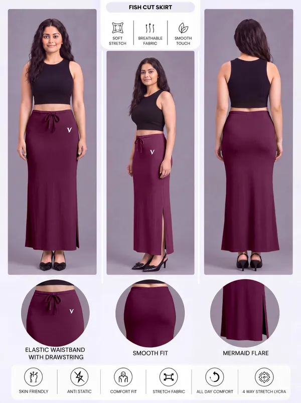 Maroon_Microfiber_Fitted_Maxi_Saree_Shapewear_For_Women