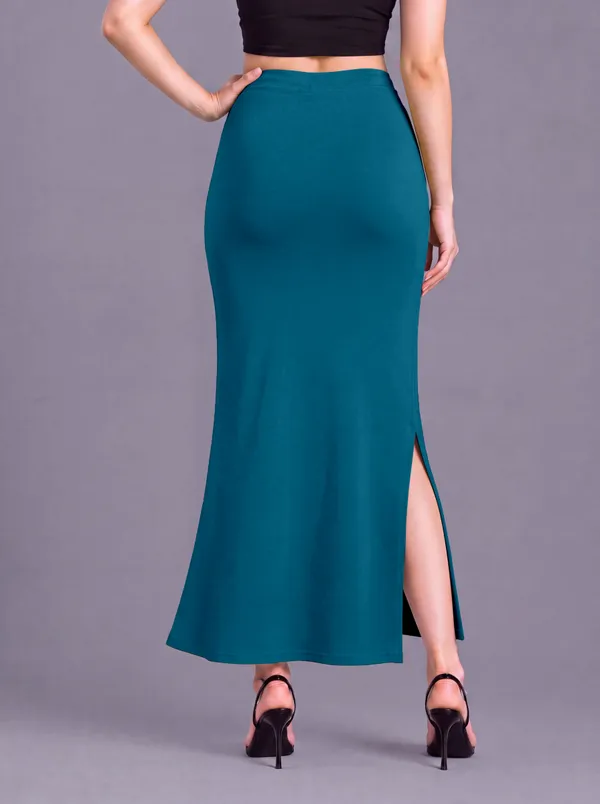 Teal_Microfiber_Slit_Maxi_Saree_Shapewear_For_Women