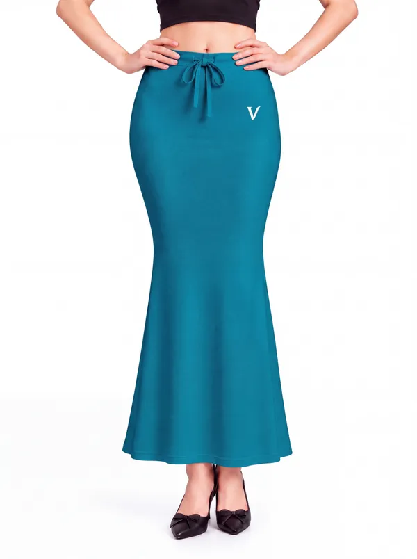 Teal_Microfiber_Bodycon_Maxi_Saree_Shapewear_For_Women