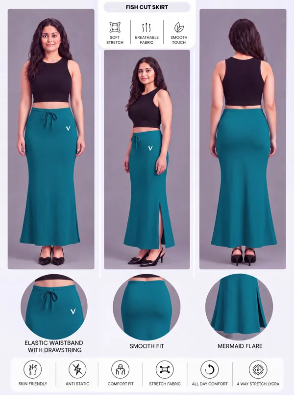 Teal_Microfiber_Bodycon_Maxi_Saree_Shapewear_For_Women