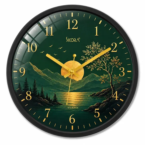Plastic_Glass_Minimalist_Round_Analog_Green_Wall_Clock_And_Brown_Wall_Clock