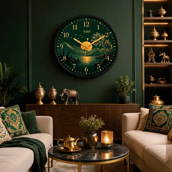 Plastic_Glass_Minimalist_Round_Analog_Green_Wall_Clock_And_Brown_Wall_Clock