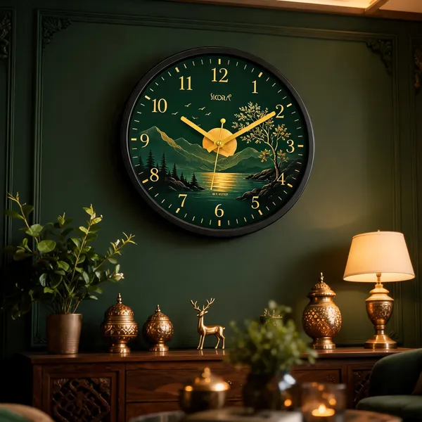 Plastic_Glass_Minimalist_Round_Analog_Green_Wall_Clock_And_Brown_Wall_Clock