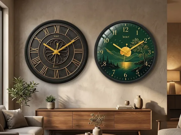 Plastic_Glass_Minimalist_Round_Analog_Green_Wall_Clock_And_Brown_Wall_Clock