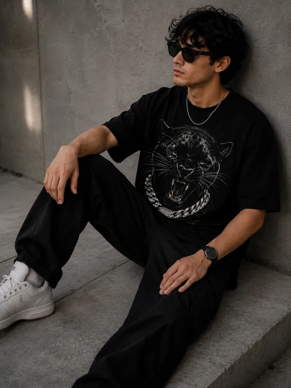 Black_Cotton_Oversized_Black_Panther_Graphic_T-Shirt_For_Unisex