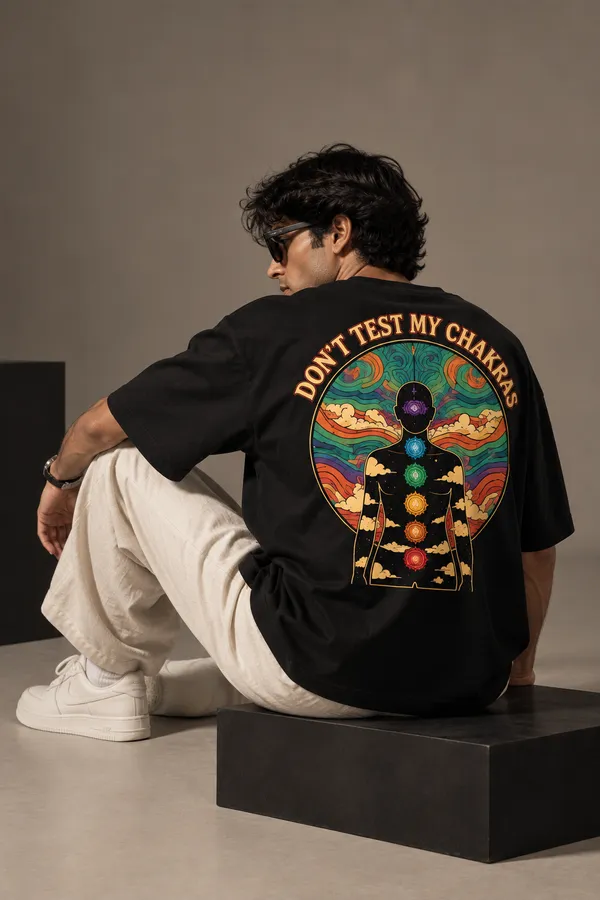 Black_Cotton_Oversized_Don'T_Test_My_Chakras_T-Shirt_For_Unisex