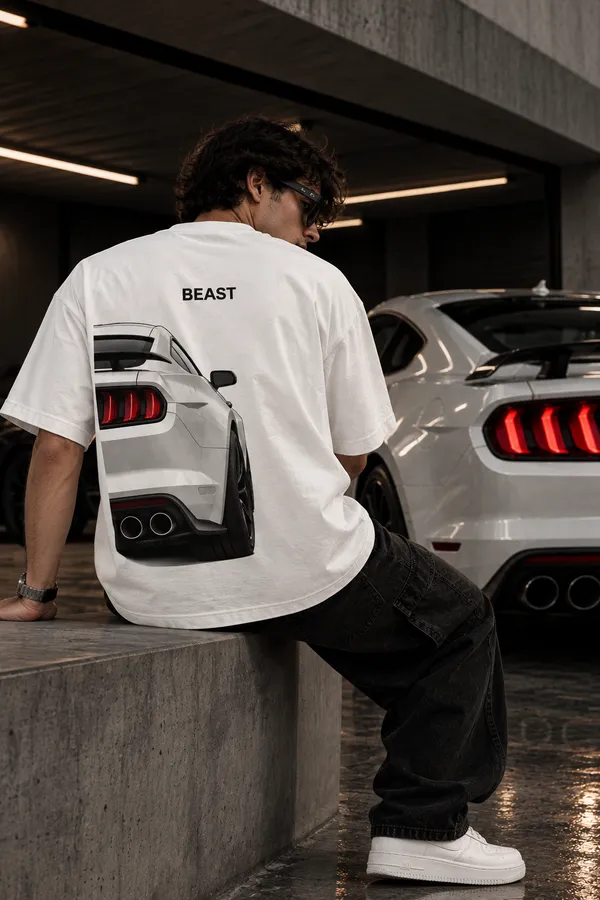 White_Cotton_Oversized_Beast_Automotive_Graphic_T-Shirt_For_Unisex