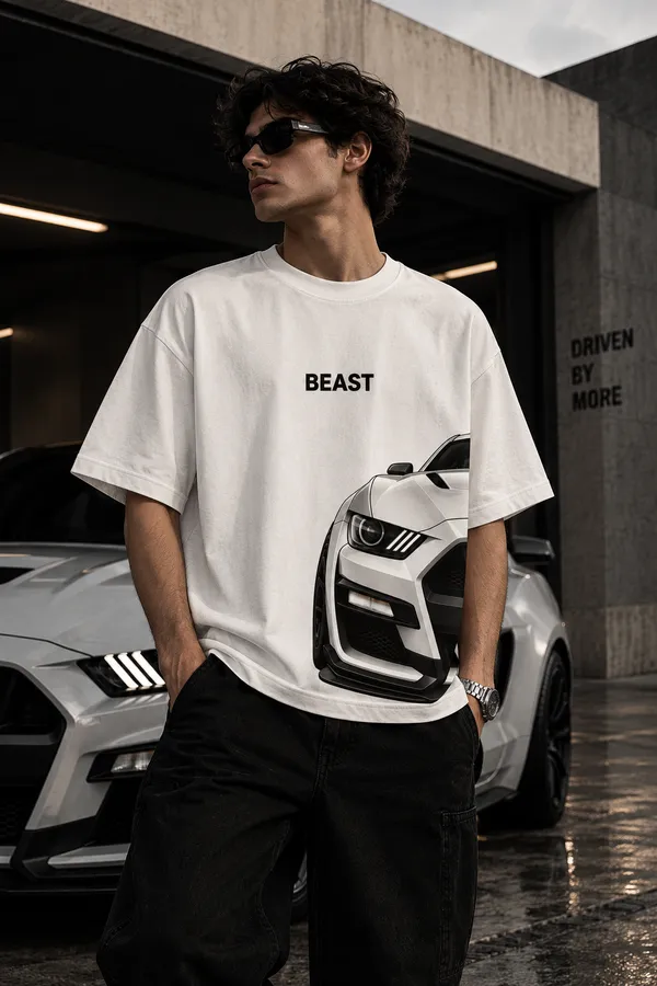 White_Cotton_Oversized_Beast_Automotive_Graphic_T-Shirt_For_Unisex