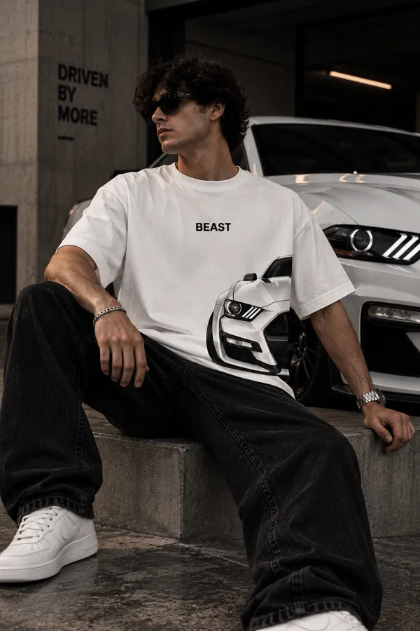 White_Cotton_Oversized_Beast_Automotive_Graphic_T-Shirt_For_Unisex