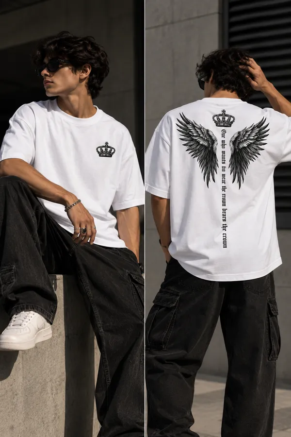 White_Cotton_Oversized_Crown_Wings_T-Shirt_For_Unisex