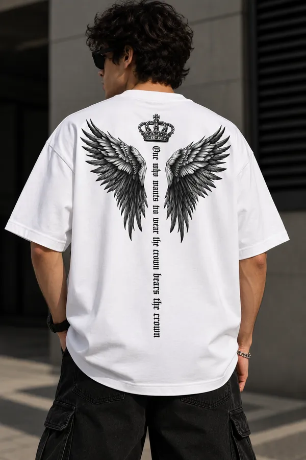 White_Cotton_Oversized_Crown_Wings_T-Shirt_For_Unisex