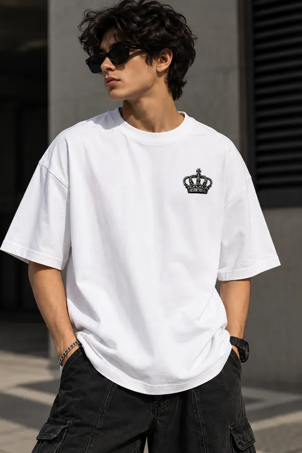 White_Cotton_Oversized_Crown_Wings_T-Shirt_For_Unisex