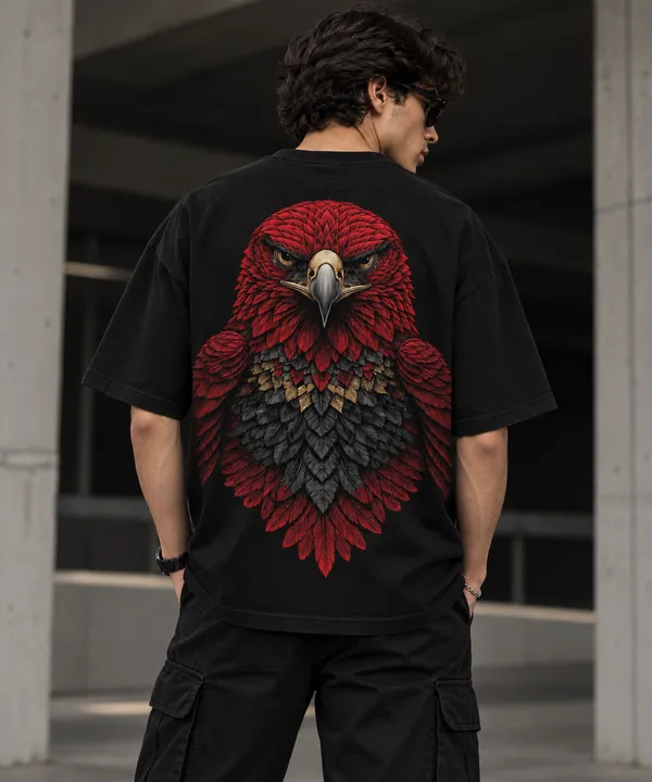 Black_Cotton_Oversized_Crimson_Eagle_T-Shirt_For_Unisex