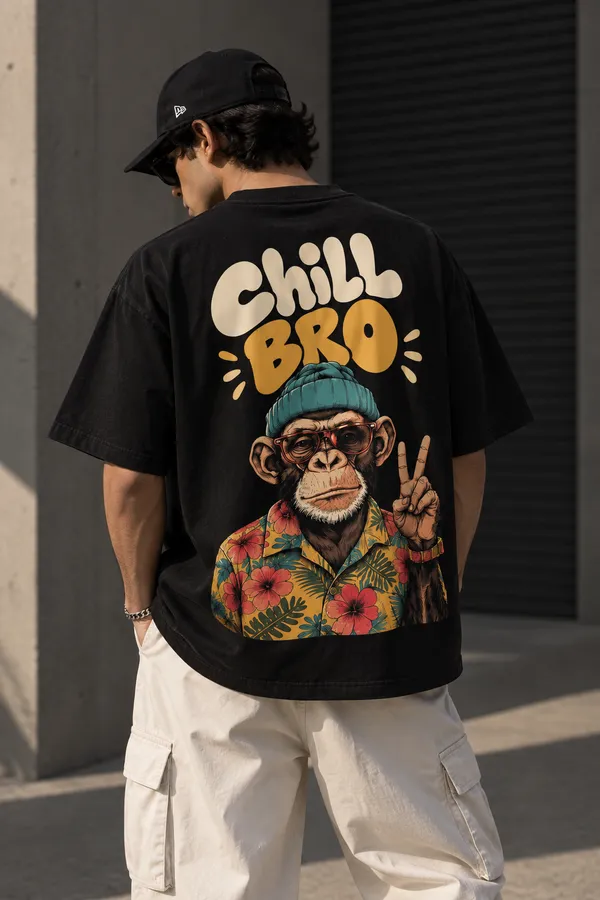 Black_Cotton_Oversized_Chill_Bro_Graphic_T-Shirt_For_Unisex
