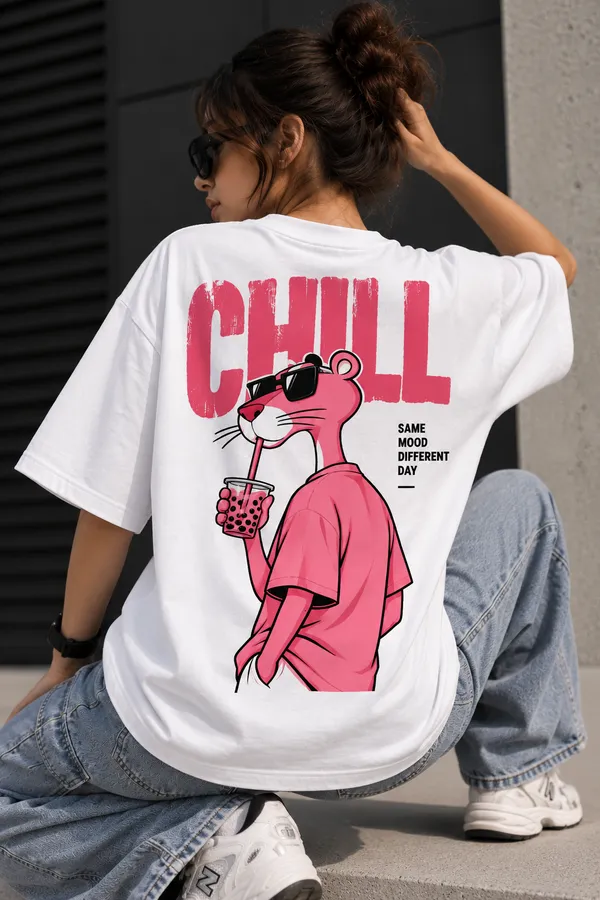 White_Cotton_Oversized_Chill_Panther_Graphic_T-Shirt_For_Unisex