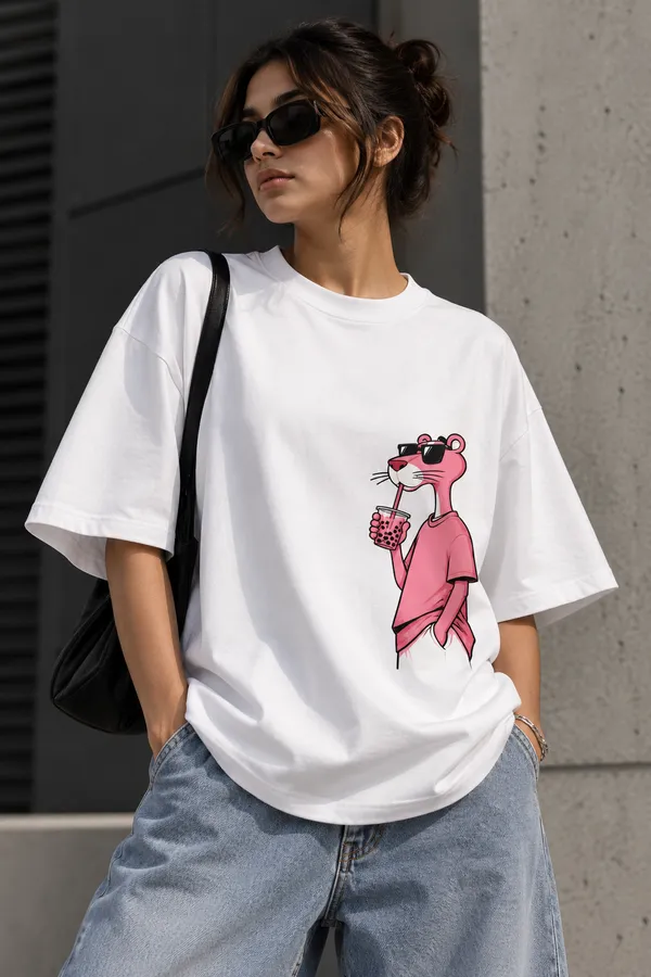 White_Cotton_Oversized_Chill_Panther_Graphic_T-Shirt_For_Unisex