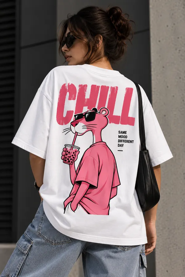 White_Cotton_Oversized_Chill_Panther_Graphic_T-Shirt_For_Unisex