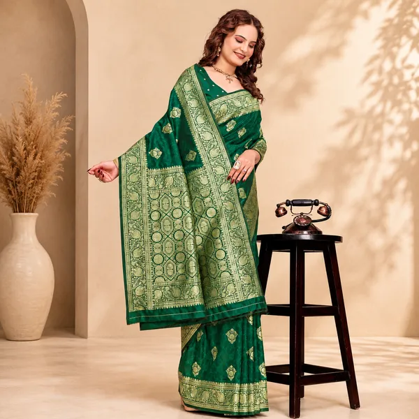 Rama_Green_Banarasi_Silk_Golden_Zari_Woven_Saree_For_Women