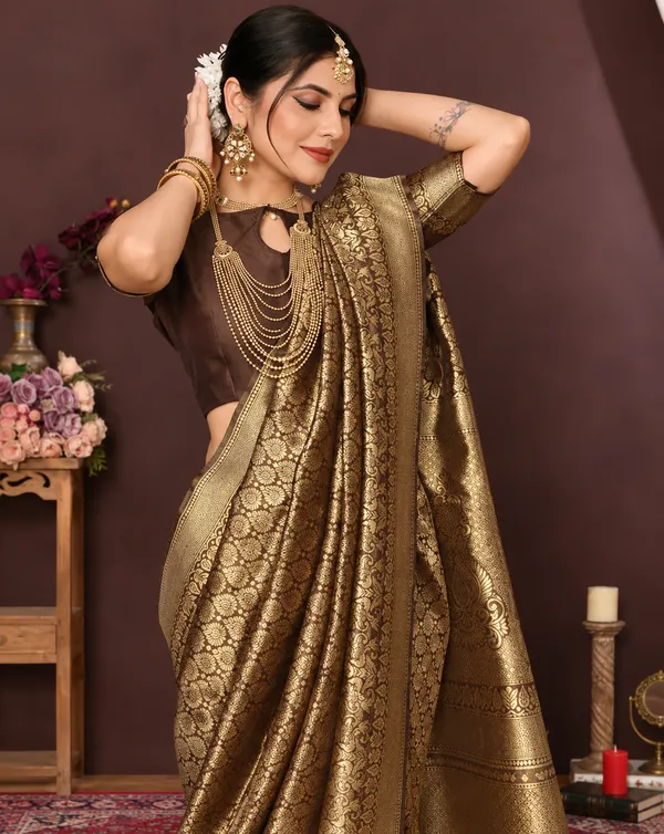 Brown_Banarasi_Silk_Woven_Traditional_Saree_For_Women