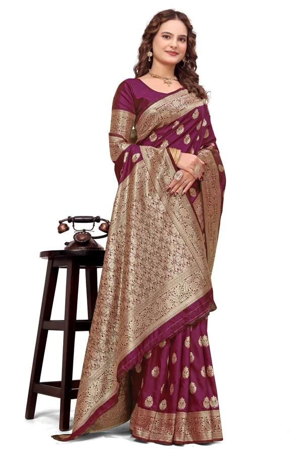Wine_Banarasi_Silk_Saree_With_Golden_Zari_Work_Kb_Star_Default_Title