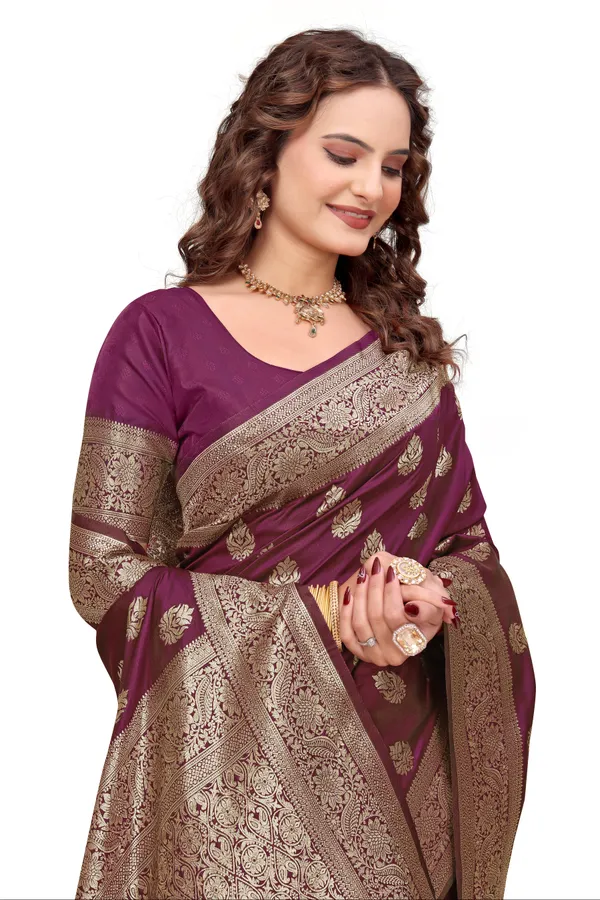 Wine_Banarasi_Silk_Saree_With_Golden_Zari_Work_Kb_Star_Default_Title