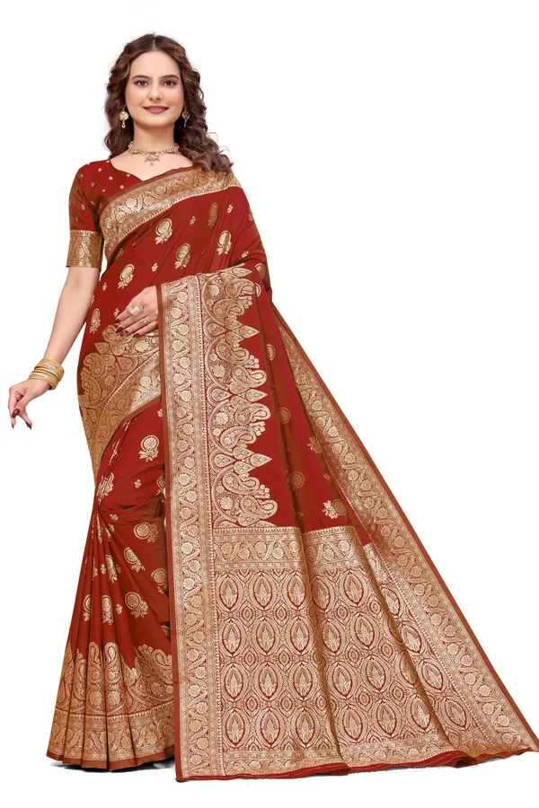 Maroon_Banarasi_Silk_Saree_With_Golden_Zari_Work_Kb_Star_Default_Title