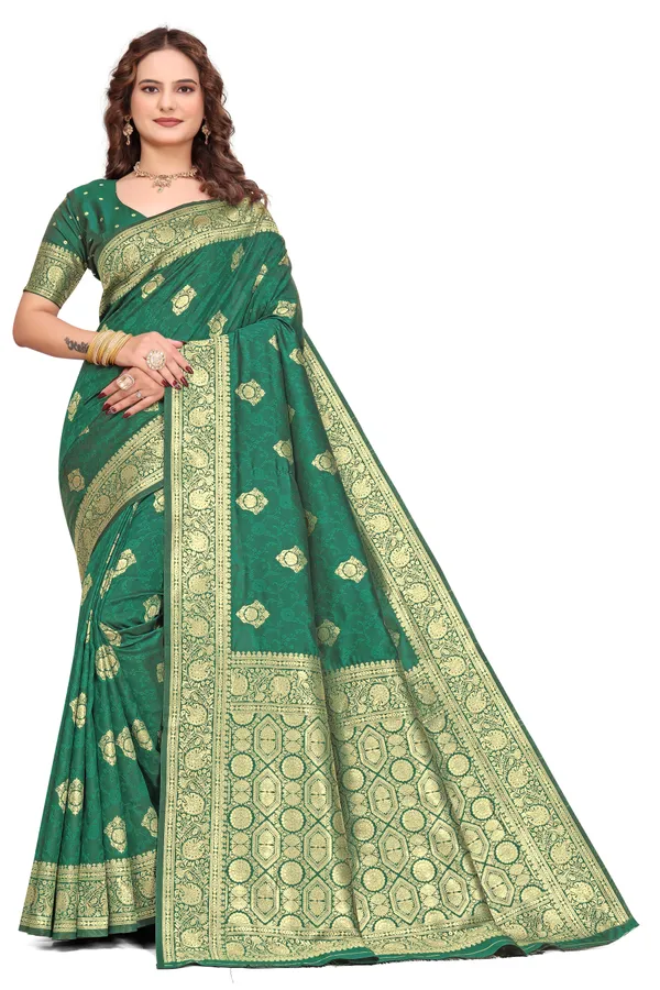 Rama_Green_Banarasi_Silk_Saree_With_Golden_Zari_Work_Kb_Star_Default_Title