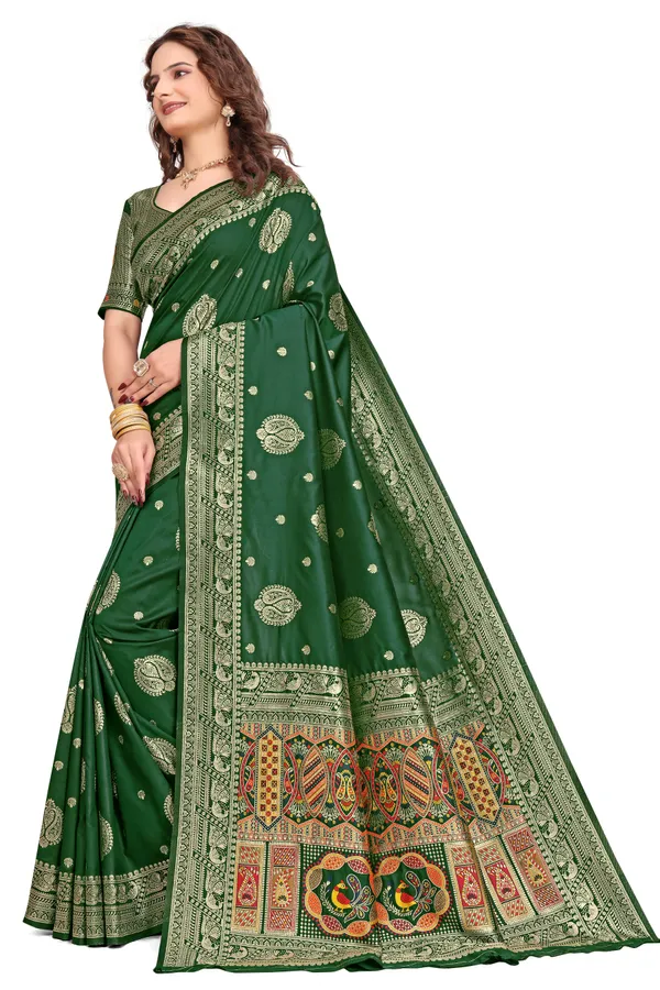 Bottle_Green_Banarasi_Silk_Saree_With_Golden_Zari_Work_Kb_Star_Default_Title